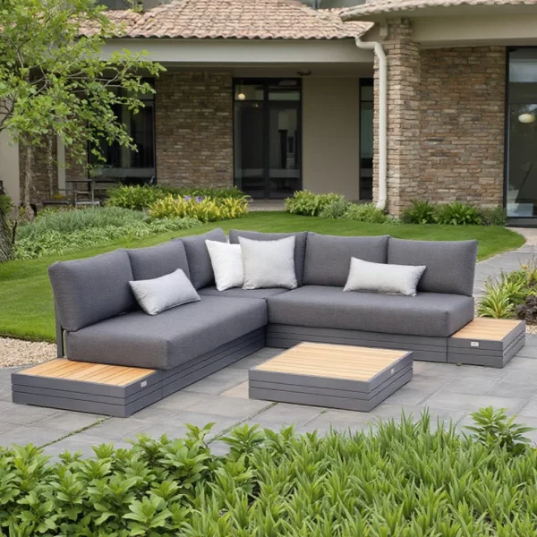 Minimalist Large Teak Wood Outdoor Lounge Furniture Set Durable Modern Outdoor Seating for Apartments Villas Courtyards Gardens