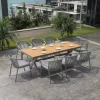 Outdoor Dining Set with Aluminum Frame and Rope Weaving Waterproof Wood Panel for Patio Courtyard Hotels Parks Villas