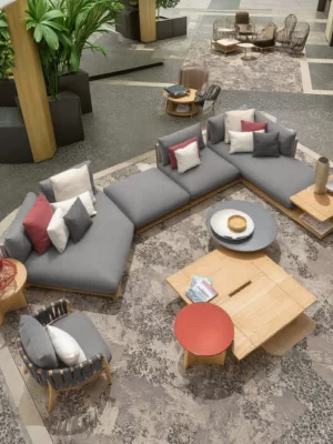 Luxury Modern Outdoor Garden Furniture Sets L-Shaped Teak Wooden Aluminum and Sofa for Patio or Hotel  for Apartment