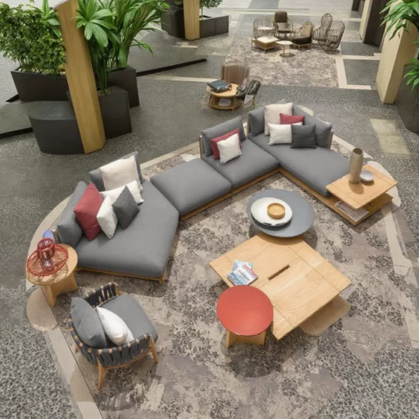 Luxury Modern Outdoor Garden Furniture Sets L-Shaped Teak Wooden Aluminum and Sofa for Patio or Hotel  for Apartment