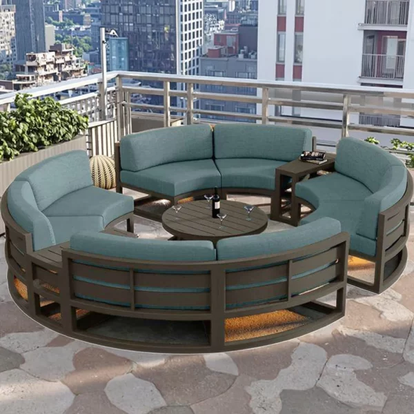 Contemporary Waterproof and Weather-Resistant Outdoor Furniture Set Aluminum Arc-Shaped Sofa Design for Patio or Backyard Use
