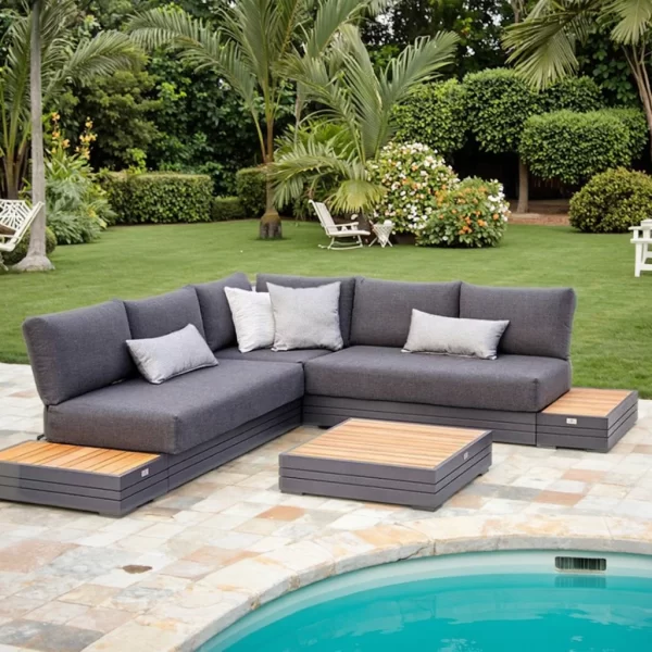 Modern Industrial Style Outdoor Sofa Set Waterproof Teak Wood Furniture for Courtyards Hotels Parks Villas