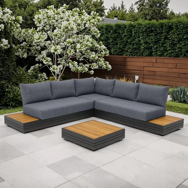 Modern Industrial Style Outdoor Sofa Set Waterproof Teak Wood Furniture for Courtyards Hotels Parks Villas