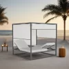 Modern Double Chaise Lounge Chair Durable Metal Outdoor Beach Sun Bed Teak Wood Aluminum Frame  for Patio Park Hotel Use