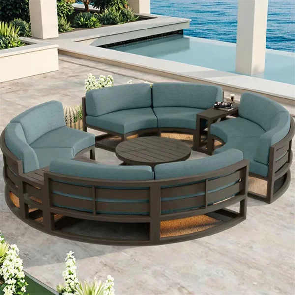 Contemporary Waterproof and Weather-Resistant Outdoor Furniture Set Aluminum Arc-Shaped Sofa Design for Patio or Backyard Use