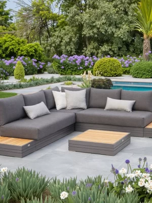 Modern Industrial Style Outdoor Sofa Set Waterproof Teak Wood Furniture for Courtyards Hotels Parks Villas