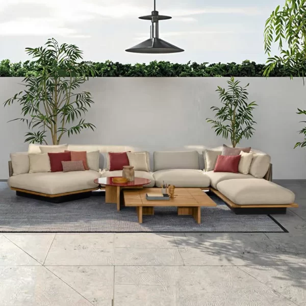 Luxury Modern Outdoor Garden Furniture Sets L-Shaped Teak Wooden Aluminum and Sofa for Patio or Hotel  for Apartment