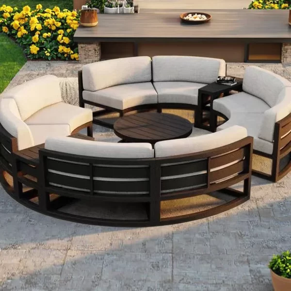 Contemporary Waterproof and Weather-Resistant Outdoor Furniture Set Aluminum Arc-Shaped Sofa Design for Patio or Backyard Use