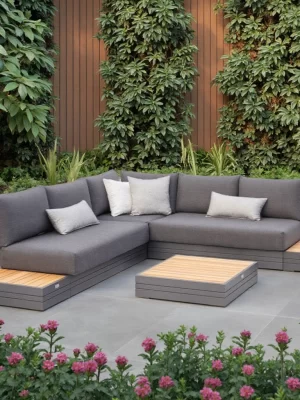 Modern High Quality Outdoor Sectional Sofa Set Rattan Material with Teak for Garden Park Hotel Balcony or Patio Use