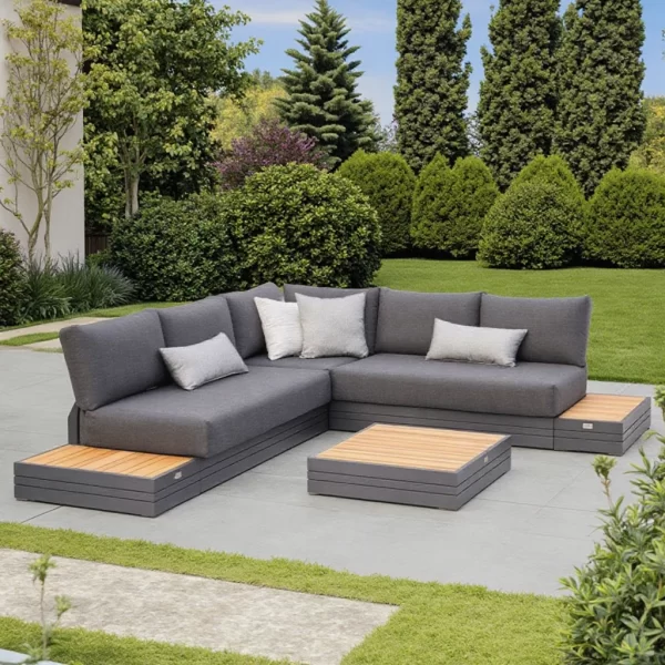 Minimalist Large Teak Wood Outdoor Lounge Furniture Set Durable Modern Outdoor Seating for Apartments Villas Courtyards Gardens