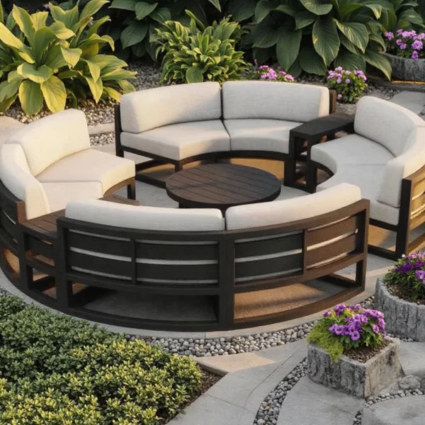 Contemporary Waterproof and Weather-Resistant Outdoor Furniture Set Aluminum Arc-Shaped Sofa Design for Patio or Backyard Use
