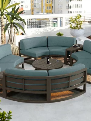Contemporary Waterproof and Weather-Resistant Outdoor Furniture Set Aluminum Arc-Shaped Sofa Design for Patio or Backyard Use