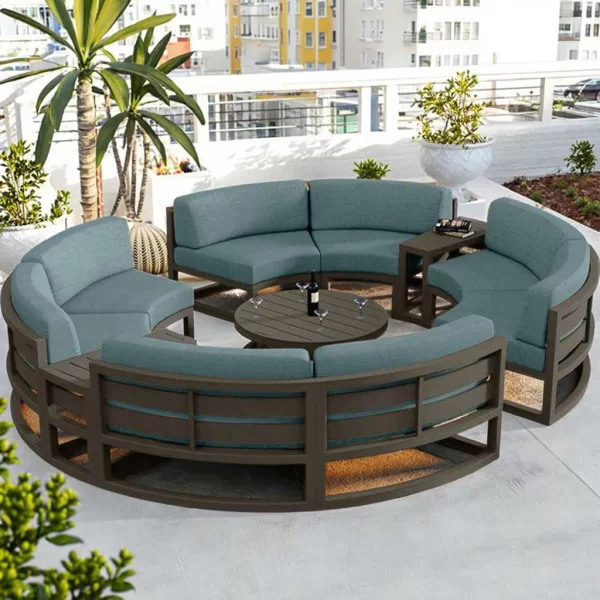 Contemporary Waterproof and Weather-Resistant Outdoor Furniture Set Aluminum Arc-Shaped Sofa Design for Patio or Backyard Use