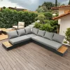 Modern Outdoor Aluminium Wood Lounge Furniture Weather-Resistant Garden Sofa Set for Villa Patio Hotel Courtyard Exterior Use