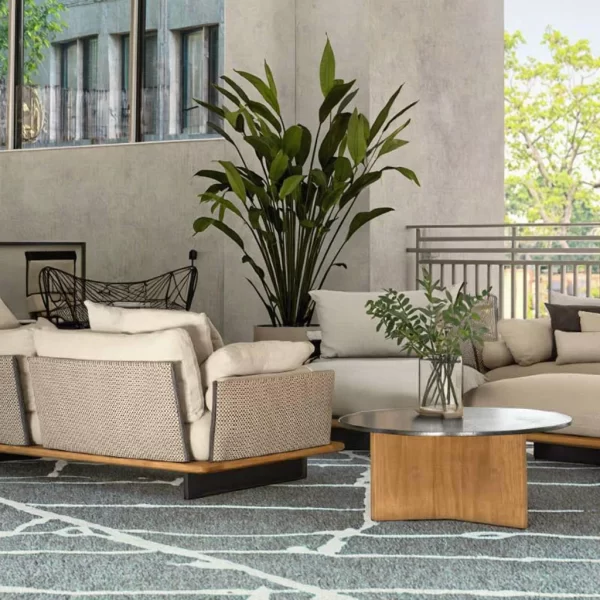 Luxury Modern Outdoor Garden Furniture Sets L-Shaped Teak Wooden Aluminum and Sofa for Patio or Hotel  for Apartment