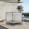 Modern Double Chaise Lounge Chair Durable Metal Outdoor Beach Sun Bed Teak Wood Aluminum Frame  for Patio Park Hotel Use
