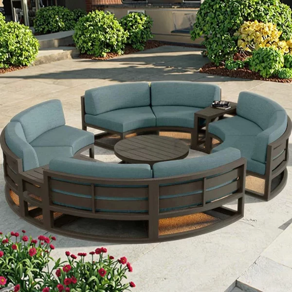 Contemporary Waterproof and Weather-Resistant Outdoor Furniture Set Aluminum Arc-Shaped Sofa Design for Patio or Backyard Use