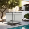 Modern Double Chaise Lounge Chair Durable Metal Outdoor Beach Sun Bed Teak Wood Aluminum Frame  for Patio Park Hotel Use