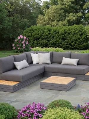 Modern Weather-Resistant Outdoor Aluminum Wood Garden Sofa Set Durable Traditional for Patio Lounge Hotel Courtyard Exterior Use