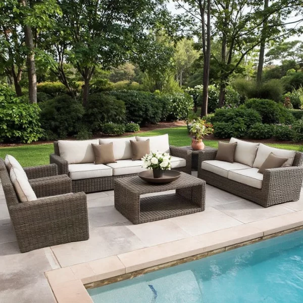 Modern Outdoor Waterproof Rattan Sofa Set Weather-Resistant Furniture for Courtyard Garden Park Living Room or Hotel