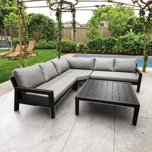 Modern Outdoor Garden Aluminum Patio Pool Furniture Small End Table Side Table Coffee Metal with Panel Wood Style