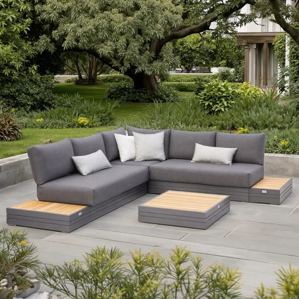 Modern High Quality Outdoor Sectional Sofa Set Rattan Material with Teak for Garden Park Hotel Balcony or Patio Use