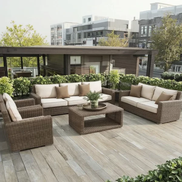 Modern Outdoor Waterproof Rattan Sofa Set Weather-Resistant Furniture for Courtyard Garden Park Living Room or Hotel
