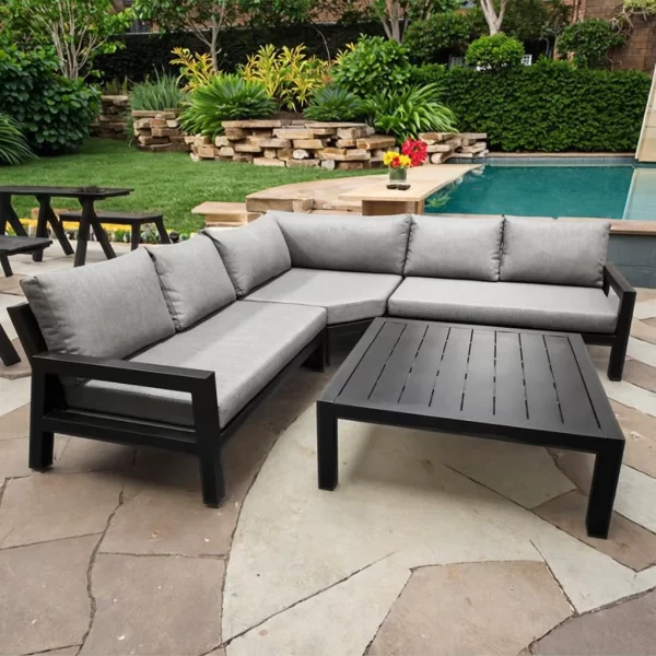 Modern Outdoor Leisure Lounge Furniture L-Shaped Sectional Sofas Aluminium Patio Set Rattan for Backyards Courtyards Parks