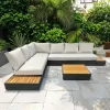 Modern Outdoor Aluminium Wood Lounge Furniture Weather-Resistant Garden Sofa Set for Villa Patio Hotel Courtyard Exterior Use