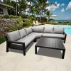 Modern Outdoor Garden Aluminum Patio Pool Furniture Small End Table Side Table Coffee Metal with Panel Wood Style