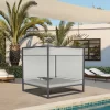 Modern Double Chaise Lounge Chair Durable Metal Outdoor Beach Sun Bed Teak Wood Aluminum Frame  for Patio Park Hotel Use