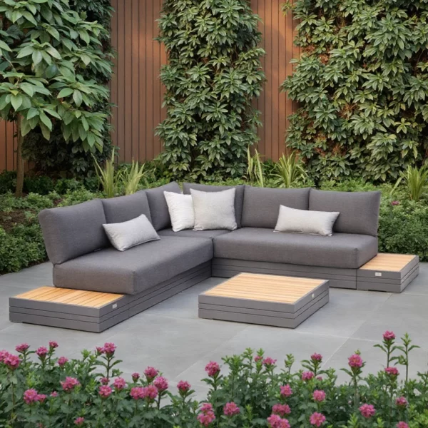 Modern Industrial Style Outdoor Sofa Set Waterproof Teak Wood Furniture for Courtyards Hotels Parks Villas