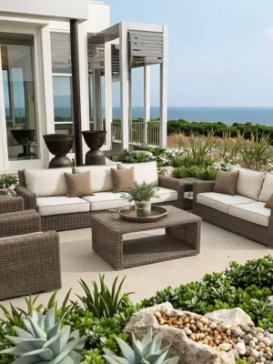 Modern Outdoor Waterproof Rattan Sofa Set Weather-Resistant Furniture for Courtyard Garden Park Living Room or Hotel