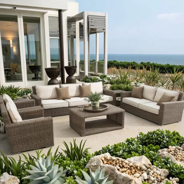 Modern Outdoor Waterproof Rattan Sofa Set Weather-Resistant Furniture for Courtyard Garden Park Living Room or Hotel