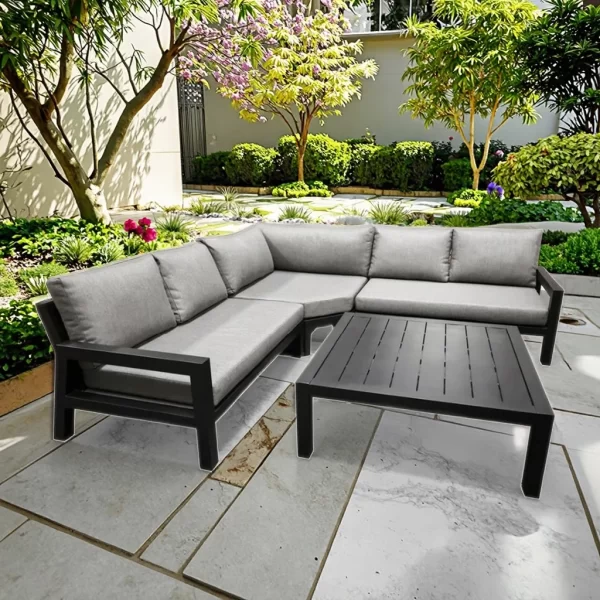 Modern Outdoor Leisure Lounge Furniture L-Shaped Sectional Sofas Aluminium Patio Set Rattan for Backyards Courtyards Parks