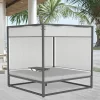 Modern Double Chaise Lounge Chair Durable Metal Outdoor Beach Sun Bed Teak Wood Aluminum Frame  for Patio Park Hotel Use