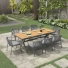 Outdoor Dining Set with Aluminum Frame and Rope Weaving Waterproof Wood Panel for Patio Courtyard Hotels Parks Villas