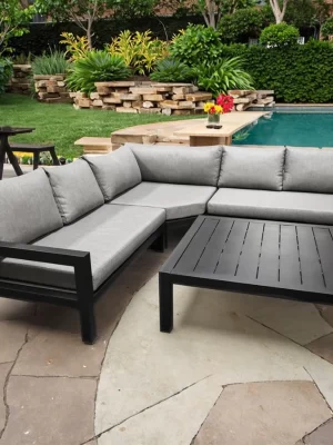 Modern Outdoor Garden Aluminum Patio Pool Furniture Small End Table Side Table Coffee Metal with Panel Wood Style